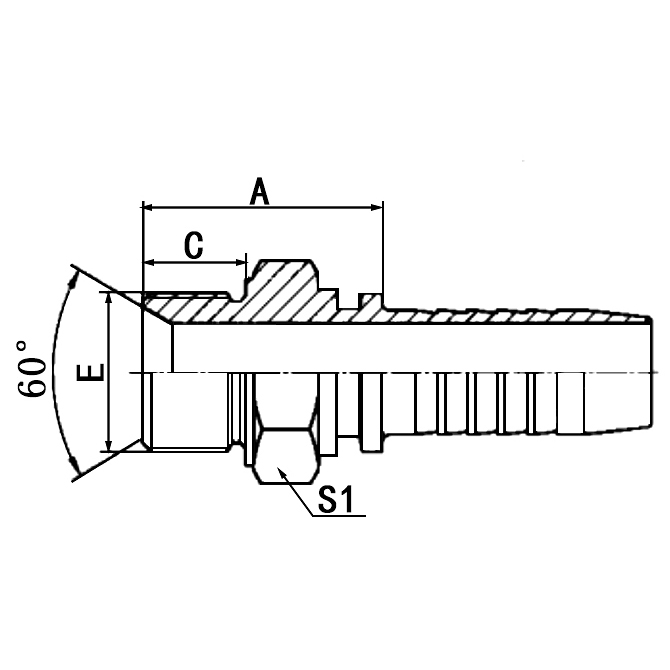 Hose Fitting 10611 – Metric Male 60° Cone Seat with Bonded Seal