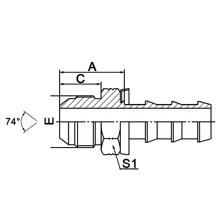 Hydraulic hose fitting 16710 JIC Male 74° Cone