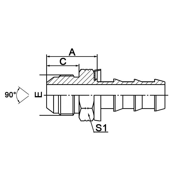Hydraulic hose fitting 17810 SAE Male 90° Cone