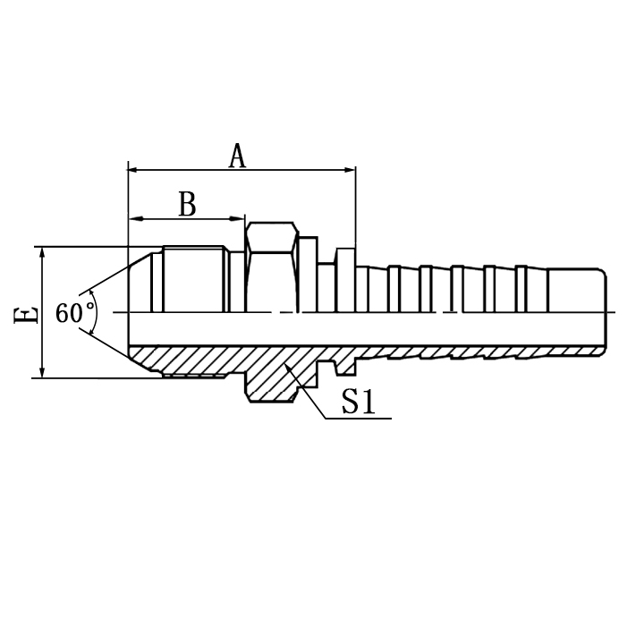 Hose Fitting 18611 is a JIS metric male 60° cone fitting.