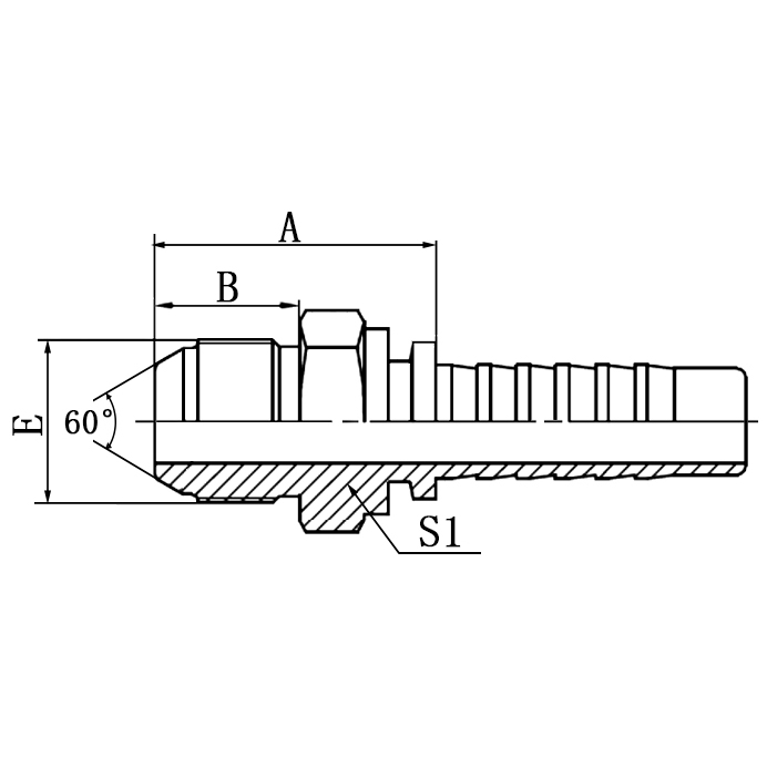 Hose Fitting 19611 JIS Gas Male 60° Cone Seat