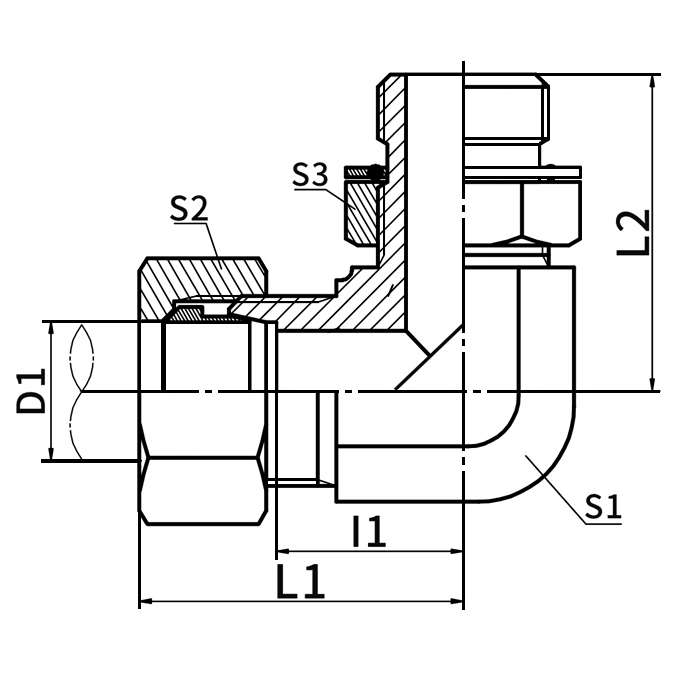 1CH9-OG-RN 90° Elbow Stud End