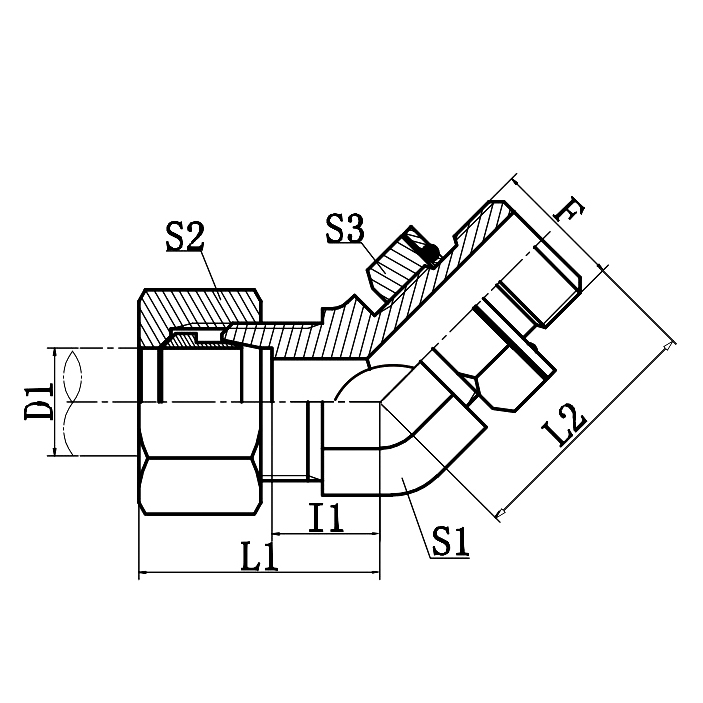 1DH4-OG-RN 45° Elbow Stud End