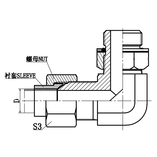1QG9-OG-RN Adjustable 90° Elbow Hydraulic Fitting