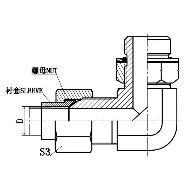 1QO9-OG-RN 90° Metric to SAE Hydraulic Elbow