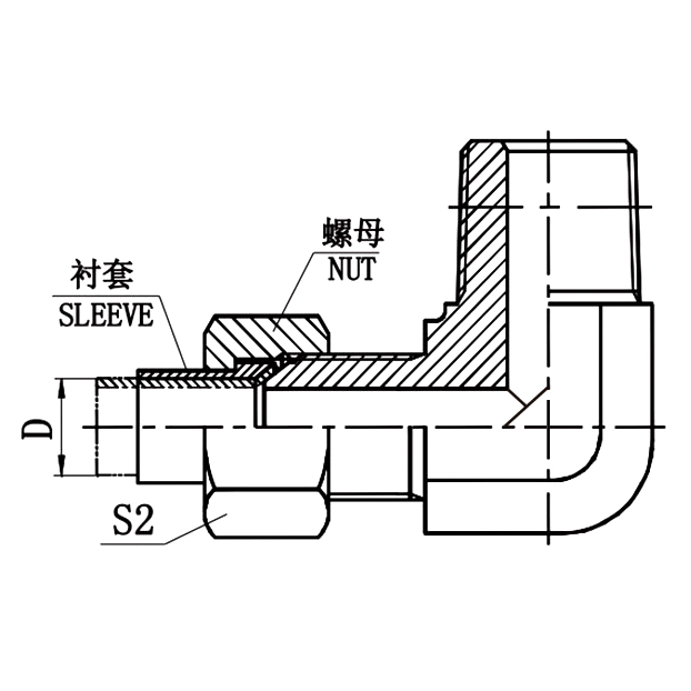 1QT9-SP-RN 90° BSPT Metric Hydraulic Elbow Fitting