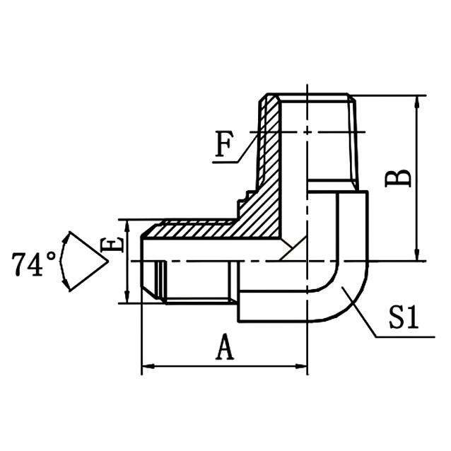 1QT9-SP 90° Metric BSPT Hydraulic Elbow Fitting