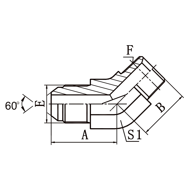 1ST4-SP BSP Adapters, 45° elbow JIS gas male 60° cone/BSPT male for hydraulic equipment