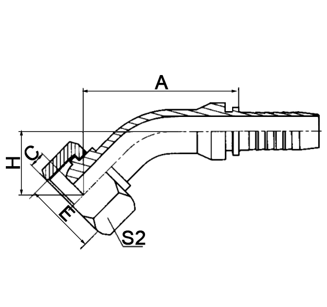 Hose Fitting 20141-T is a 45° metric female multiseat fitting.