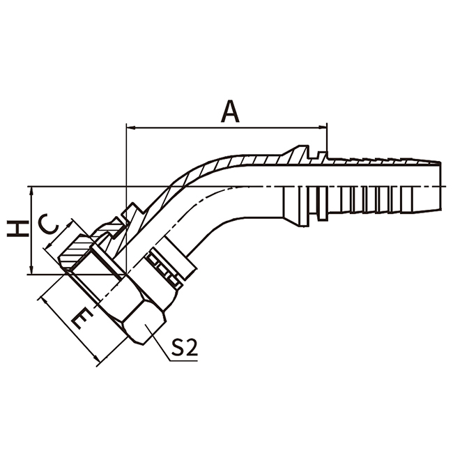 Hose Fitting 20141 is a 45° metric female multiseat fitting.