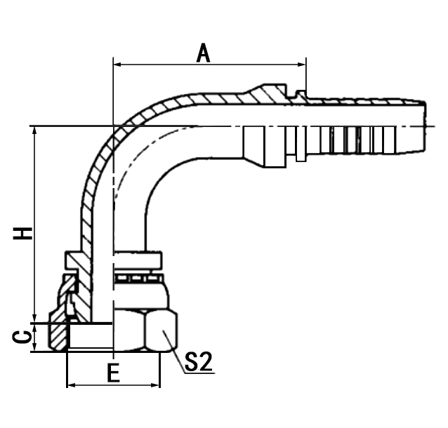 Hose Fitting 20191 is a 90° metric female multiseat fitting.