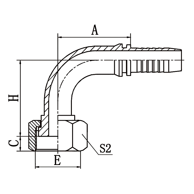 Hose Fitting 20291 features 90° metric female flat seat for stable and reliable sealing.