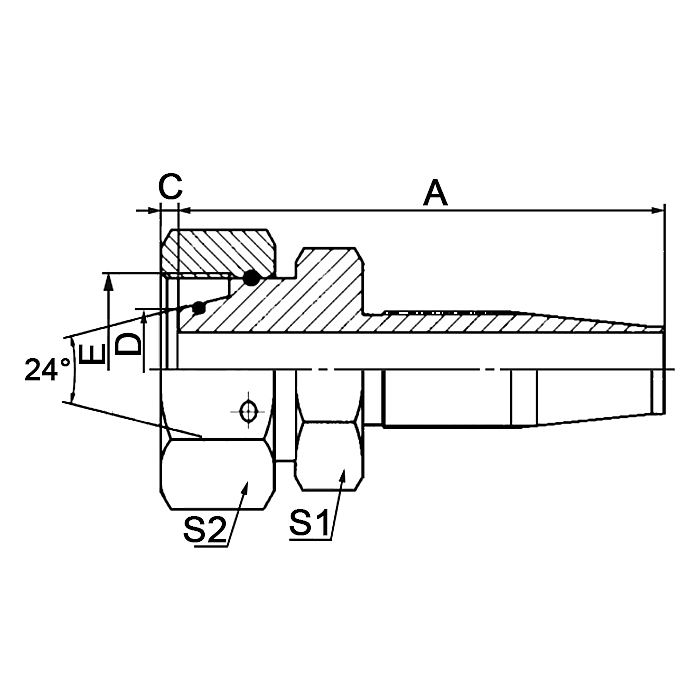 Hydraulic hose fitting 20418D Metric Female 24° Cone O-Ring L.T.