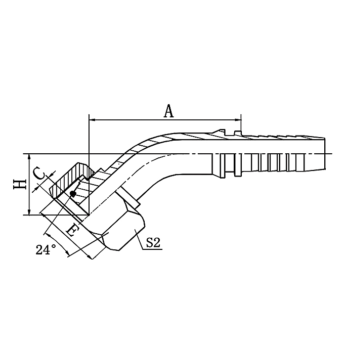 Hose Fitting 20441-T – 45° Metric Female 24° Cone O-Ring L.T. ISO 12151-2 DIN 3865.