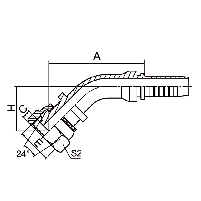 Hose Fitting 20441 – 45° Metric Female 24° Cone O-Ring L.T. ISO 12151-2 DIN 3865