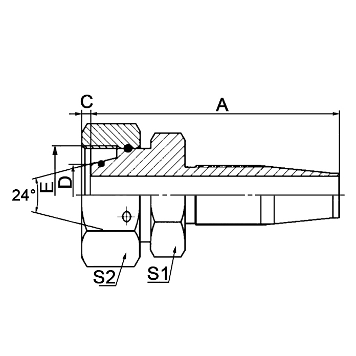 Hydraulic hose fitting 20518D Metric Female 24° Cone O‑Ring H.T.