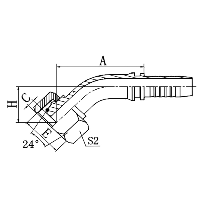Hose Fitting 20541 – 45° Metric Female 24°Cone O-Ring, Heavy Type