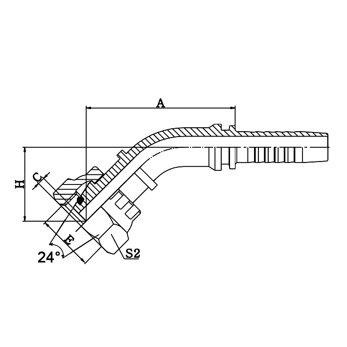Hose Fitting 20541 – 45° Metric Female 24° Cone O‑Ring H.T. ISO 12151-2 DIN 3865