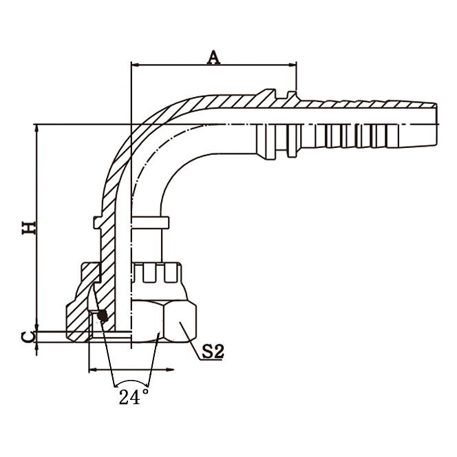 Hose Fitting 20591 90°METRICFEMALE24°CONEO-RINGH.T. ISO12151.2-DIN 3865