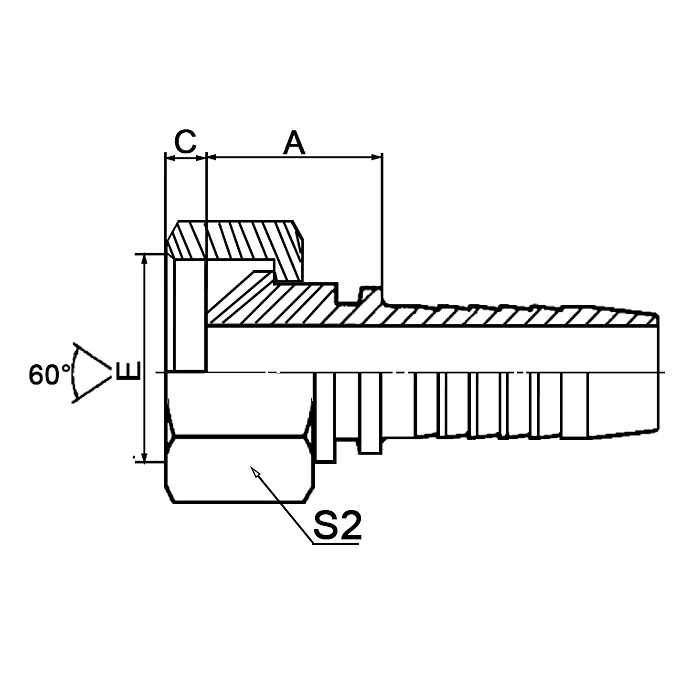Hose Fitting 20611-T – Metric Male 60° Cone Seat