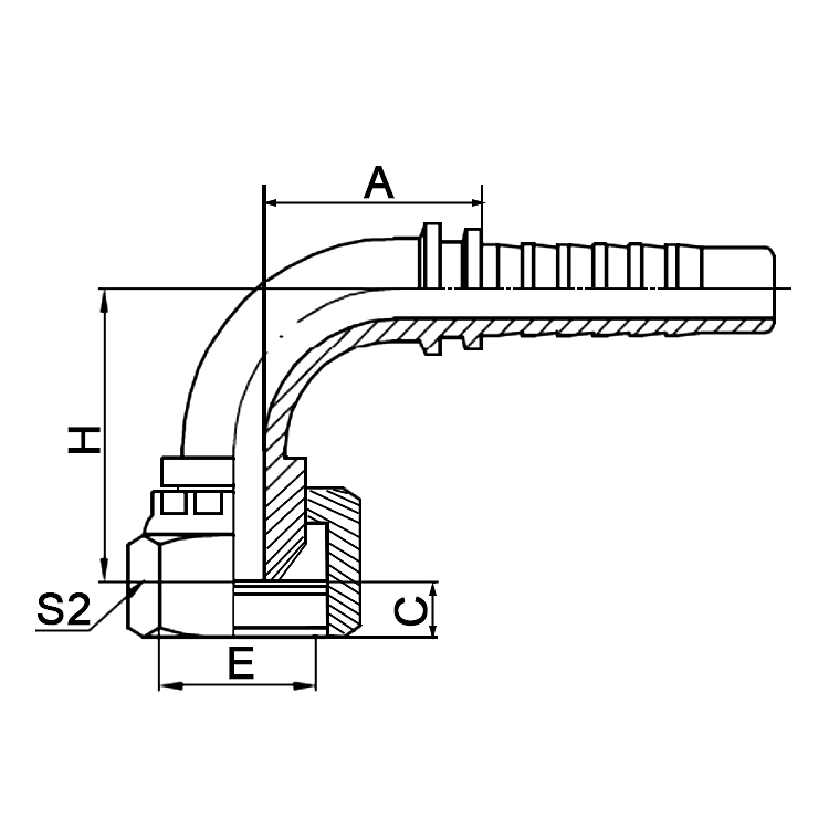 Hose Fitting 20691 – 90° Metric Male 60° Cone Seat