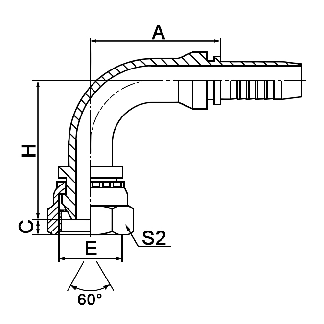 Hose Fitting 20691 – 90° Metric Male 60° Cone Seat
