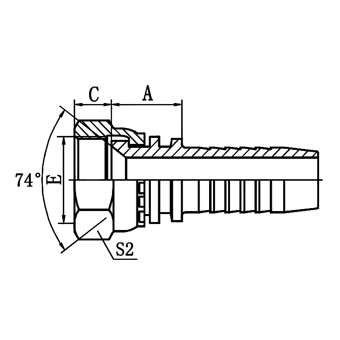 Hose Fitting 20691 – GB Metric Female 74° Cone Seat.