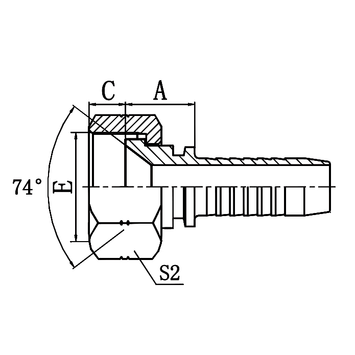 Hose Fitting 20691 – GB Metric Female 74° Cone Seat.