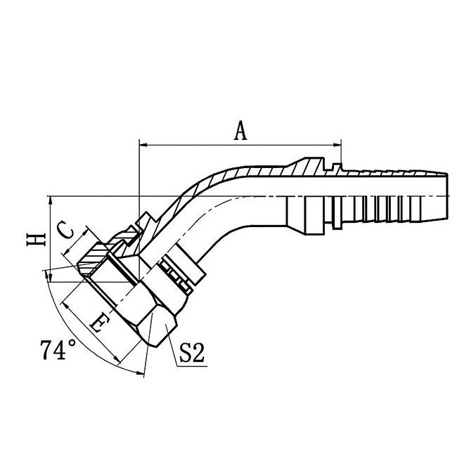 Hose Fitting 20741 – 45° GB Metric Female 74° Cone Seat.