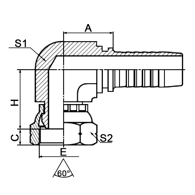 22691K 90° BSP Female 60° Cone Compact Elbow Fitting