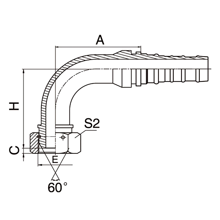 Hose Fitting 22693-W 90° BSPP Female 60° Cone