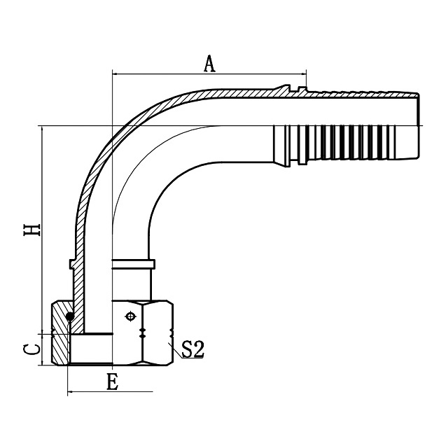 Hose Fitting 24291-W 90° ORFS Female Flat Seal ISO 12151-1 SAE J516