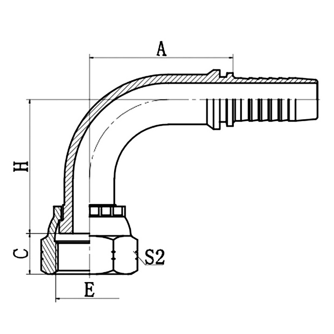 Hose Fitting 24291 90° ORFS Female Flat Seal ISO 12151-1 SAE J516.