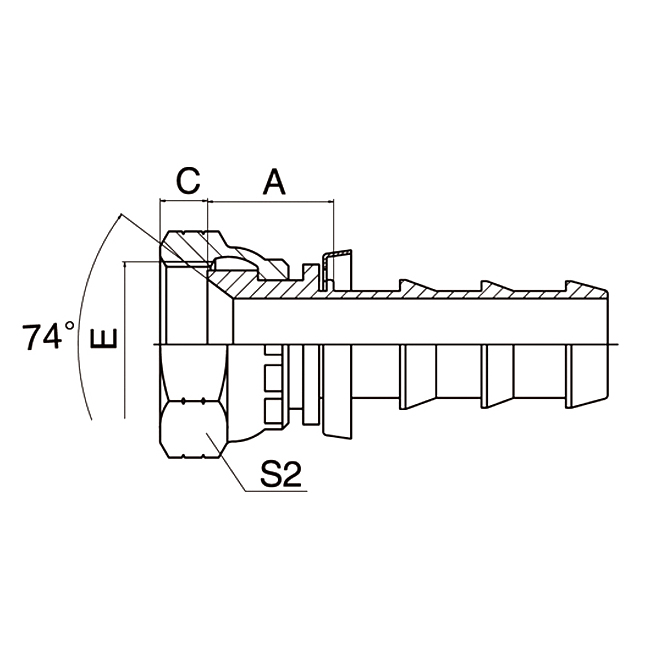Hydraulic hose fitting 26710 JIC Female 74° Cone Seat