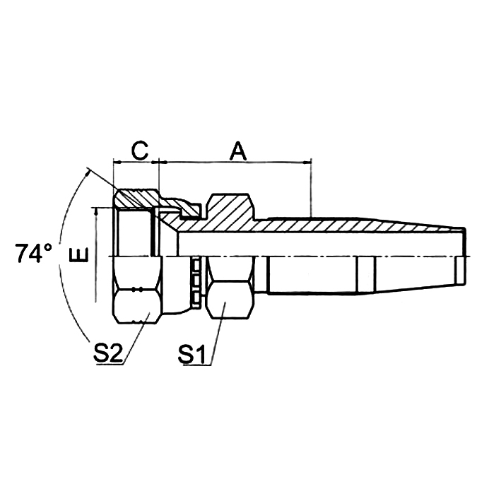 Hydraulic hose fitting 26718D JIC Female 74° Cone Seat SAE J514