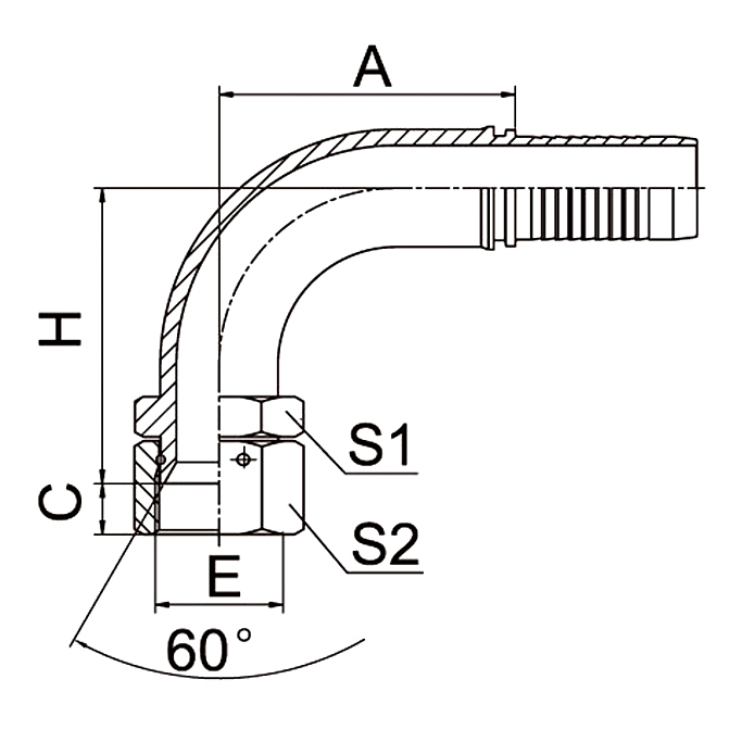 90° Elbow JIS Metric Female Hydraulic Fitting 28691