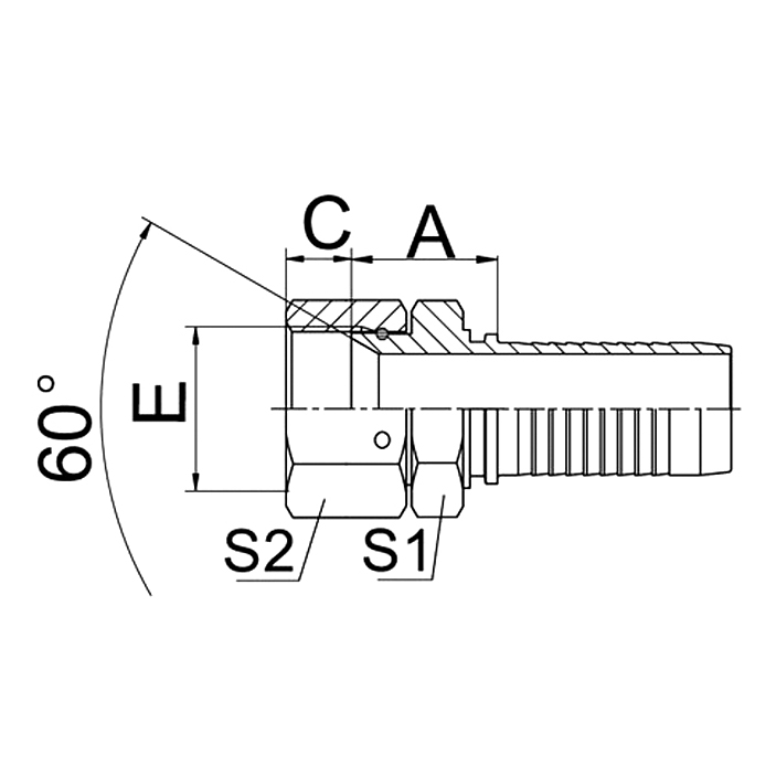 Hose Fitting 29611 JIS Gas Female 60° Cone Seat.