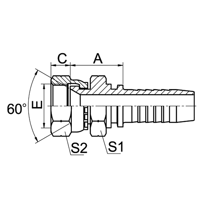 Hose Fitting 29611 JIS Gas Female 60° Cone Sea