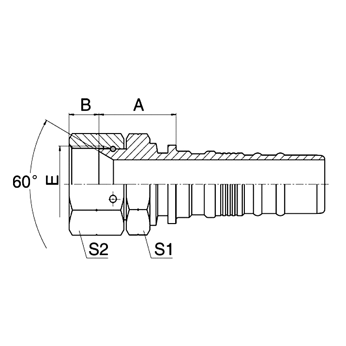Hose Fitting 29613-W JIS Gas Female 60° Cone Seat