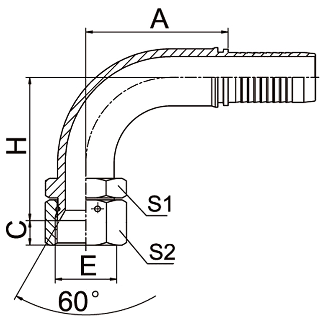 Hose Fitting 29691-W 90° JIS Gas Female 60° Cone Seat