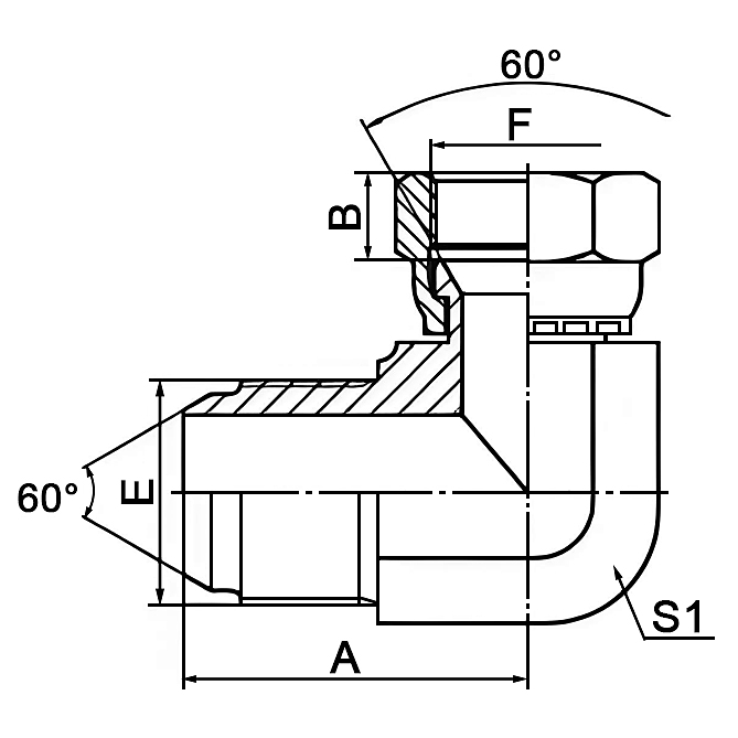 2K9 90° Elbow JIS Metric 60°Cone Hydraulic Fitting
