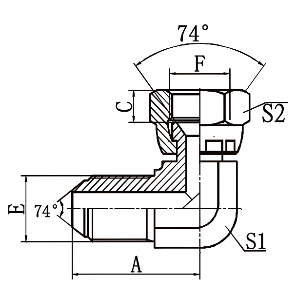 2Q9 Metric 74°Cone to 74°Seat Hydraulic Adapter