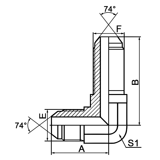 6Q9 90° Elbow 74°Cone Bulkhead Hydraulic Adapter
