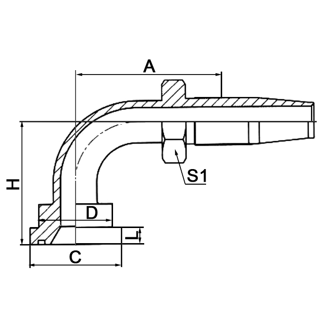 Hydraulic hose fitting 87398D 90° SAE Flange 3000PSI