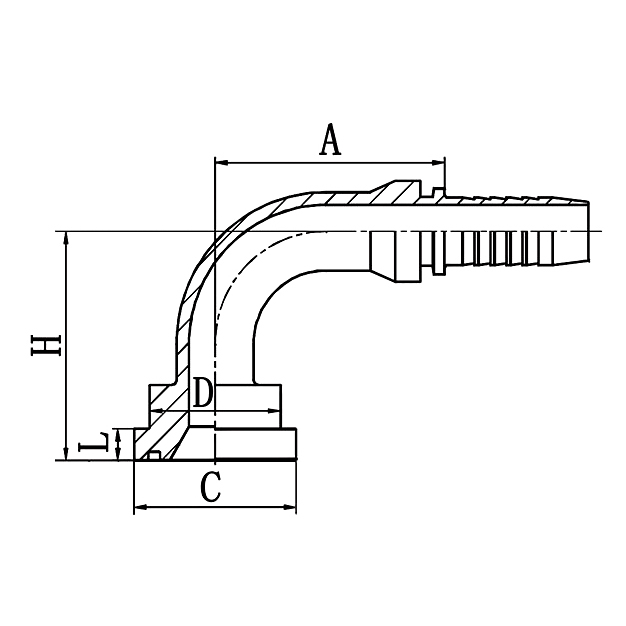 Crimp fitting 87691 90° SAE Flange 6000PSI ISO 12151-3 SAE J516