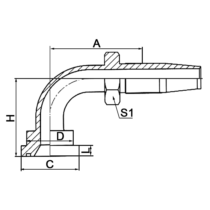 Hydraulic hose fitting 87698D 90° SAE Flange 6000PSI