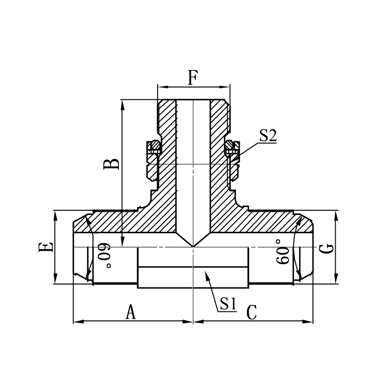 Creates stable fluid distribution, AKGK-OG Japanese metric 60° cone to BSP adapters form branch tee with O-ring sealed studs.