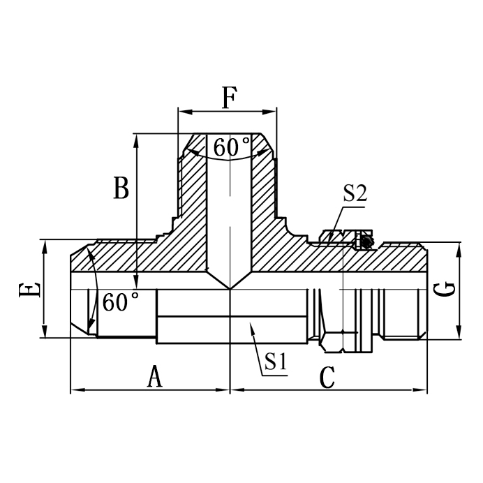 AKKG-OG JIS BSP Run Tee Adjustable Stud End Fitting