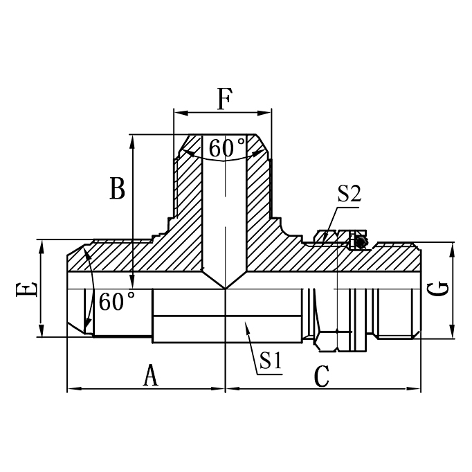 AKKH-OG JIS Run Tee Adjustable Stud End ISO 6149-2 Fitting