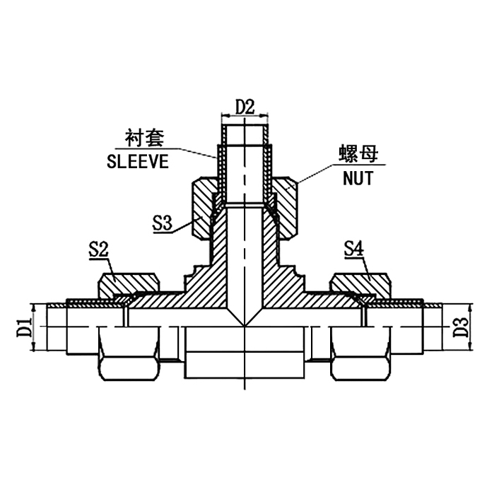 AQ-RN 74° Cone Metric Male Hydraulic Tee Connector